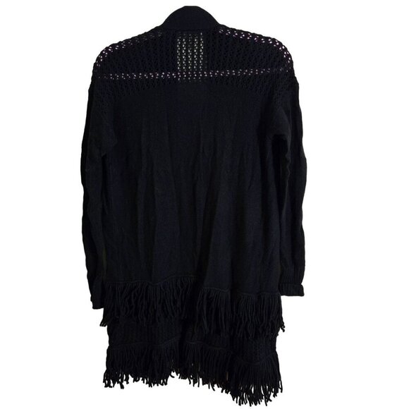Rebecca Taylor Black Wool Fringe Open Knit Open Front Cardigan Sweater Size XS - Picture 3 of 7